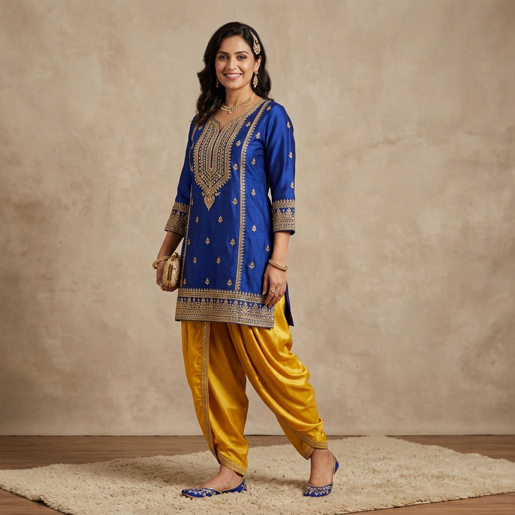 Blue Yellow Splendor Kurta Dhoti